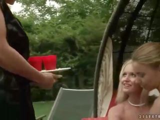 Two girlfriends punishing flirty blonde