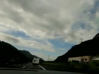 Busty Italian Lora masturbating on the highway